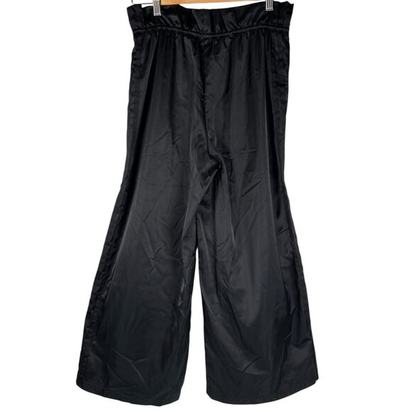 Adidas Black 7/8 Satin Wide Leg Drawcord Athleisure Pants Size Small - Picture 3 of 12